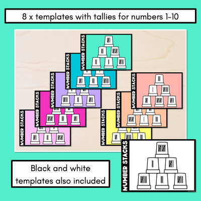 Number Stacks - Cup Stacking Templates - Numbers 1-10 - TALLIES