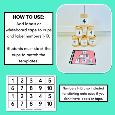 Number Stacks - Cup Stacking Templates - Numbers 1-10 - TALLIES