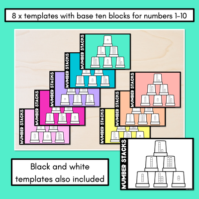 Number Stacks - Cup Stacking Templates - Numbers 1-10 - BASE TEN BLOCKS