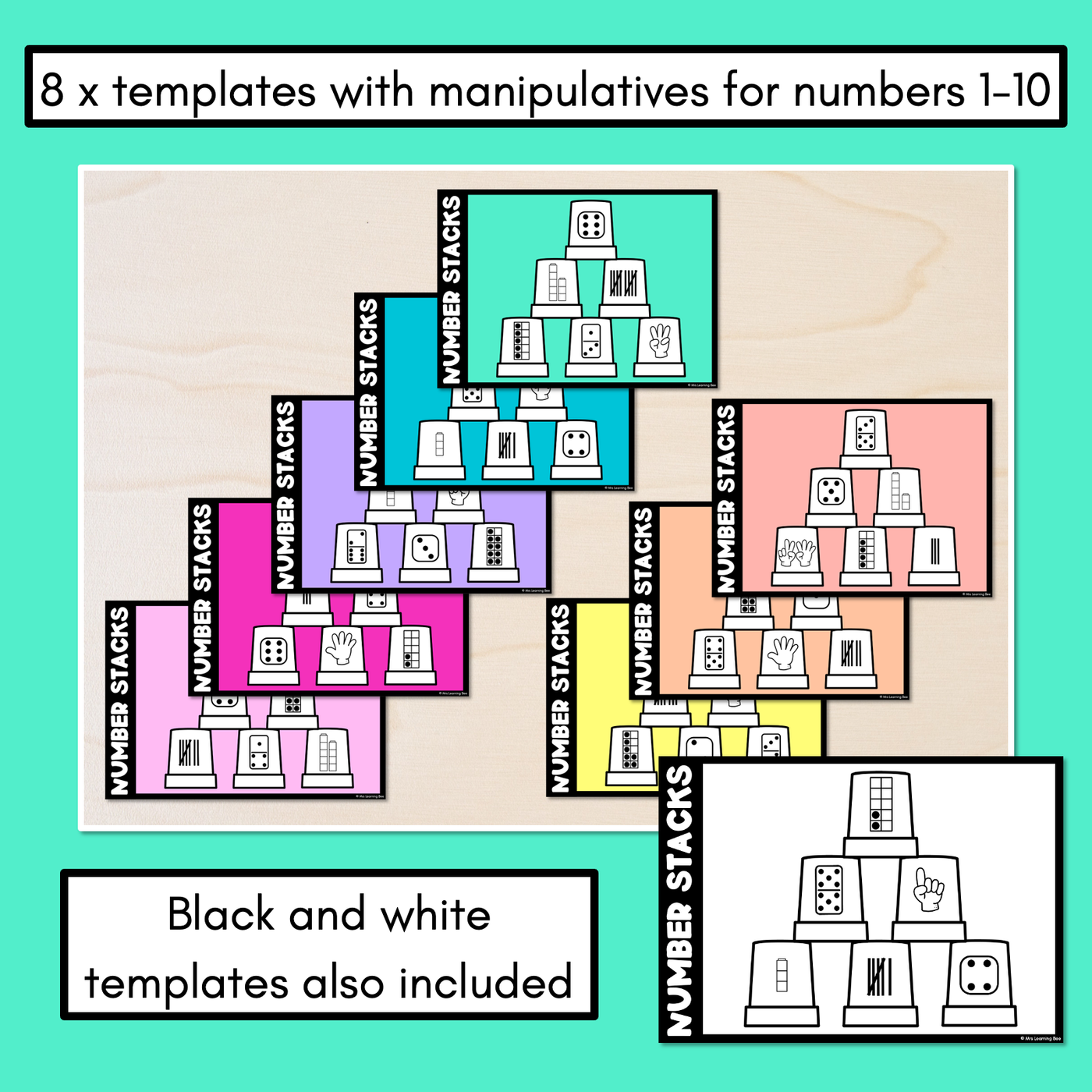 Number Stacks - Cup Stacking Templates - Numbers 1-10 - Dice, Fingers, Dominoes, Tallies, Ten Frames & Base Ten Blocks