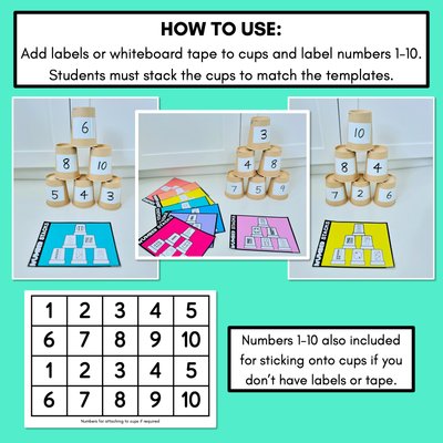 Number Stacks - Cup Stacking Templates - Numbers 1-10 - Dice, Fingers, Dominoes, Tallies, Ten Frames & Base Ten Blocks