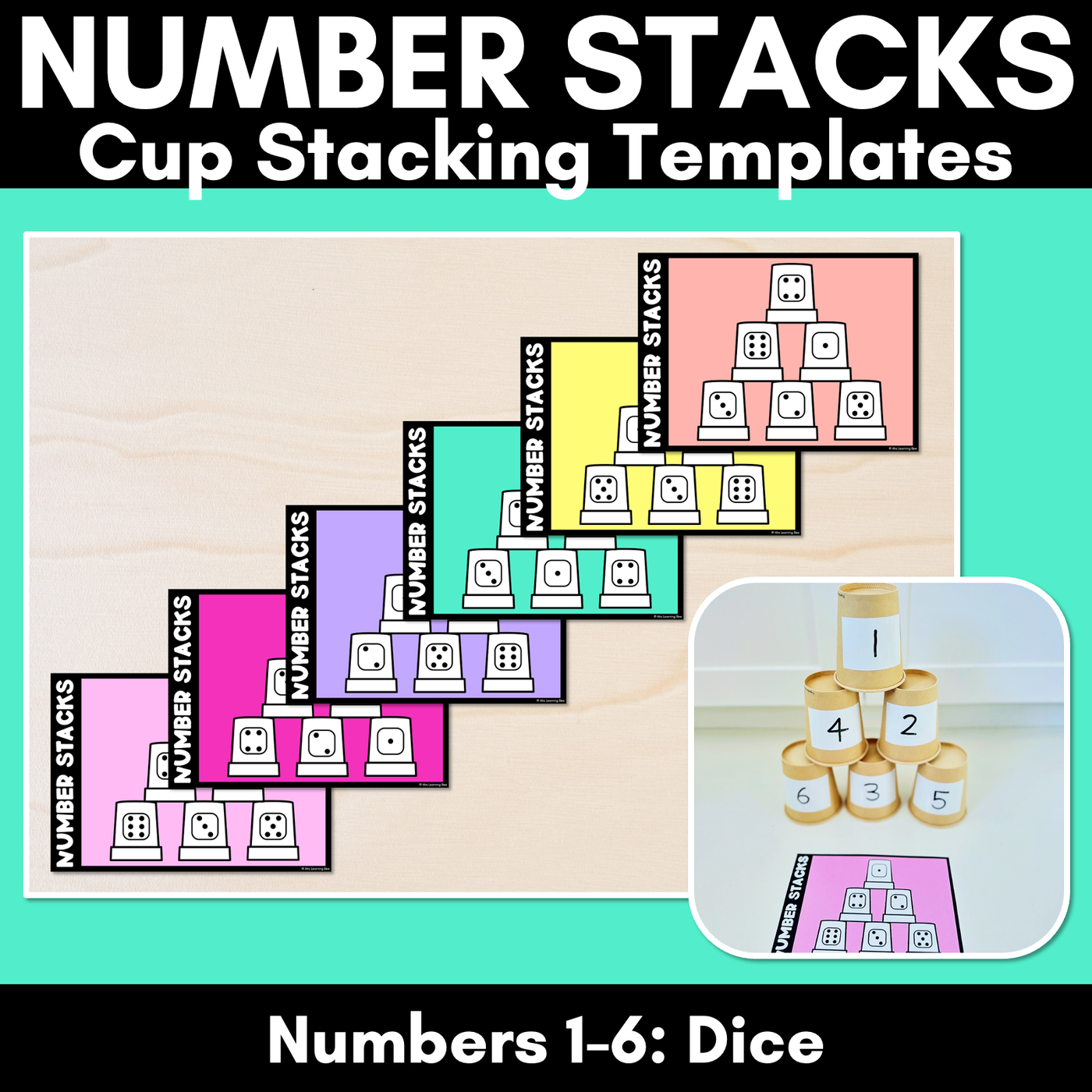 Number Stacks - Cup Stacking Templates - Numbers 1-6 - DICE