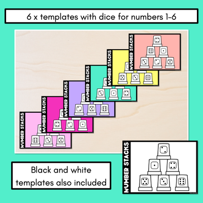 Number Stacks - Cup Stacking Templates - Numbers 1-6 - DICE