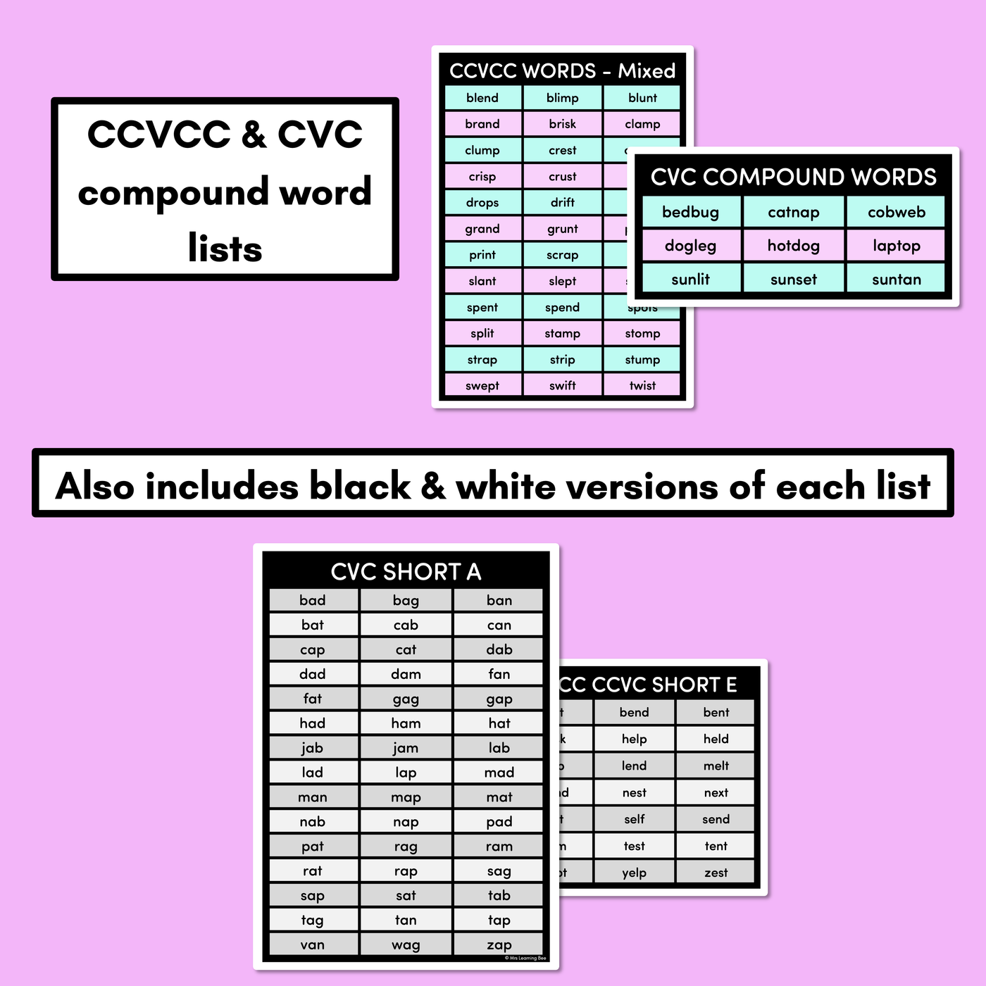 Decodable Word Lists - CVC Word Lists, CCVC Words & CVCC Words Lists, CCVCC Word Lists