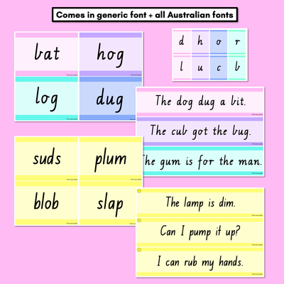 CVC CVCC CCVC Decodable Words and Sentence Cards - Set 2 - r l d b h o u c