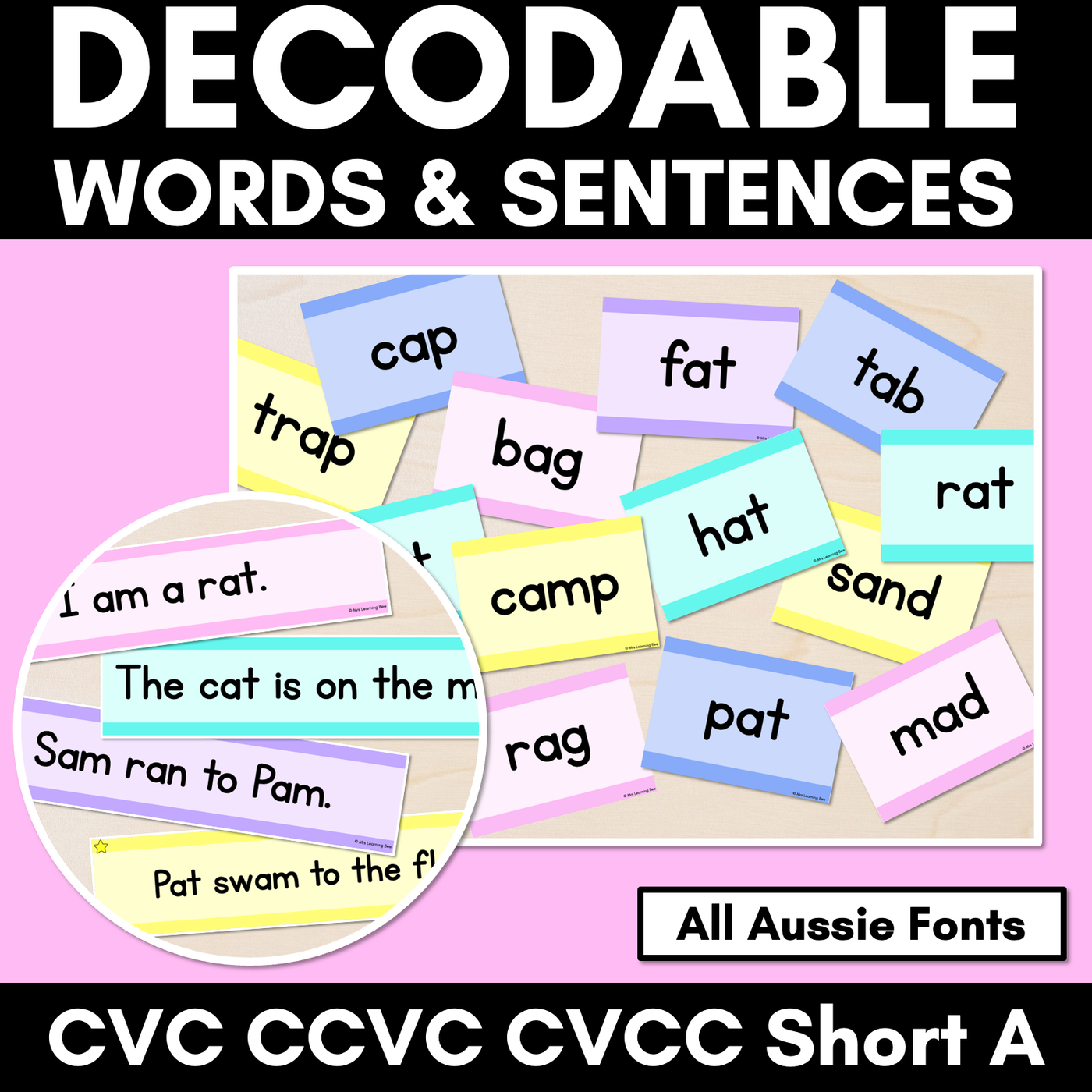 CVC CVCC CCVC Short A Decodable Words and Sentence Cards