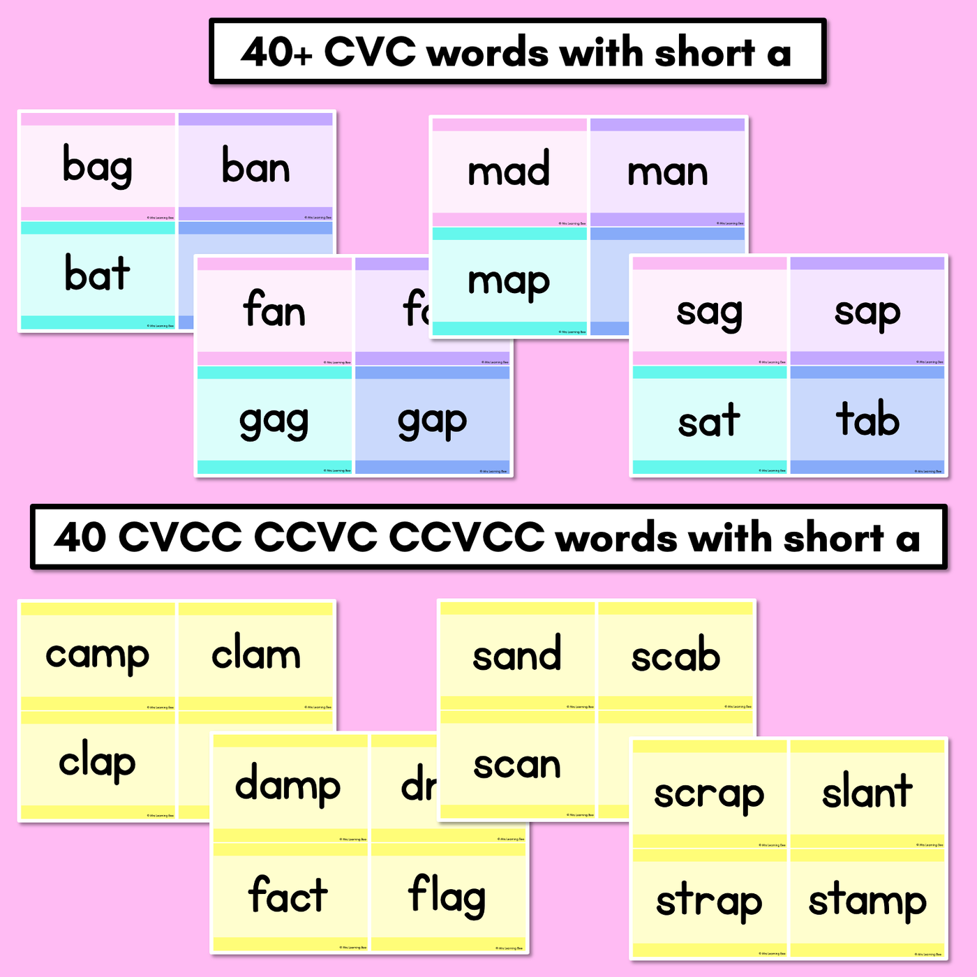 CVC CVCC CCVC Short A Decodable Words and Sentence Cards