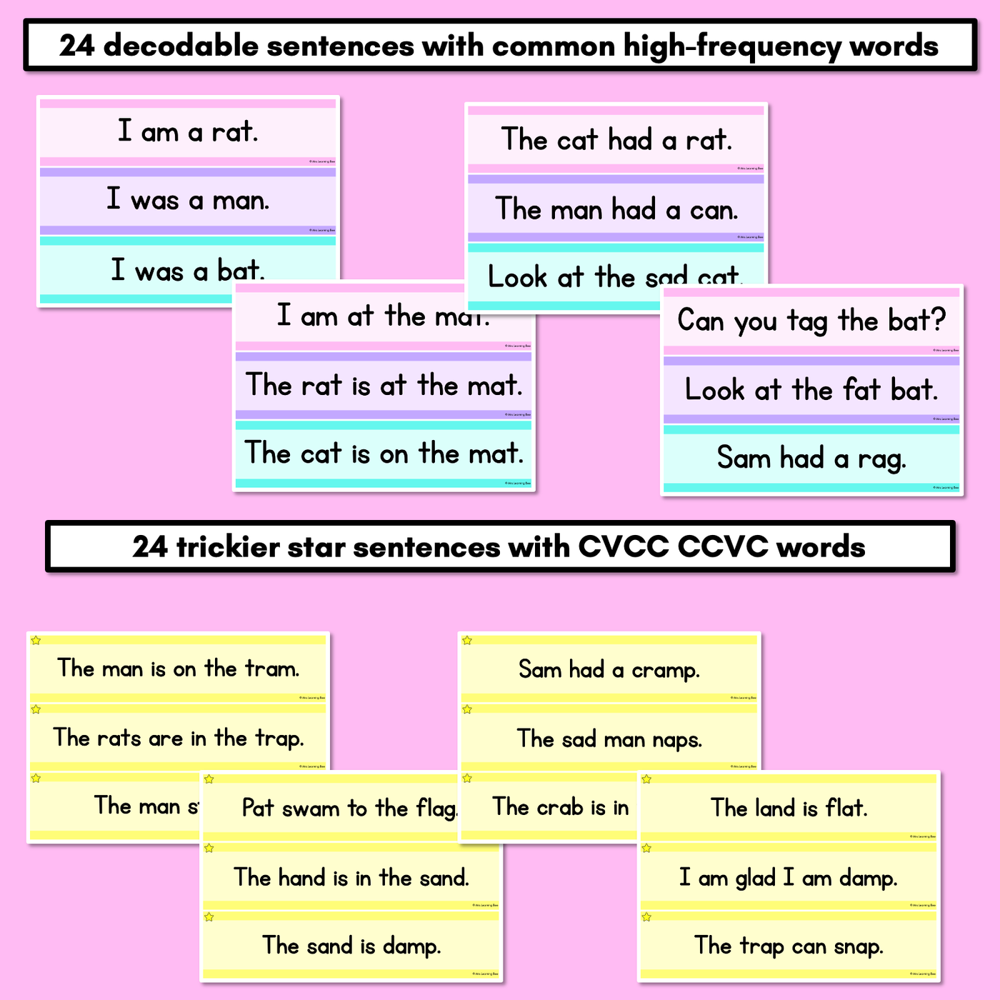 CVC CVCC CCVC Short A Decodable Words and Sentence Cards