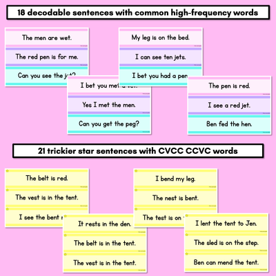 CVC CVCC CCVC Short E Decodable Words and Sentence Cards