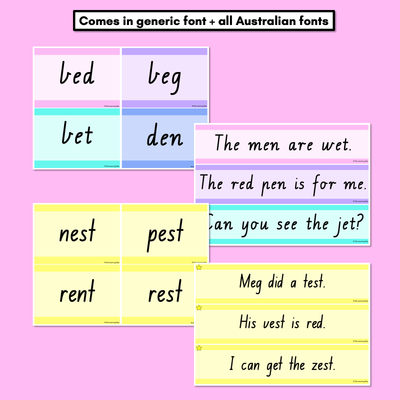 CVC CVCC CCVC Short E Decodable Words and Sentence Cards