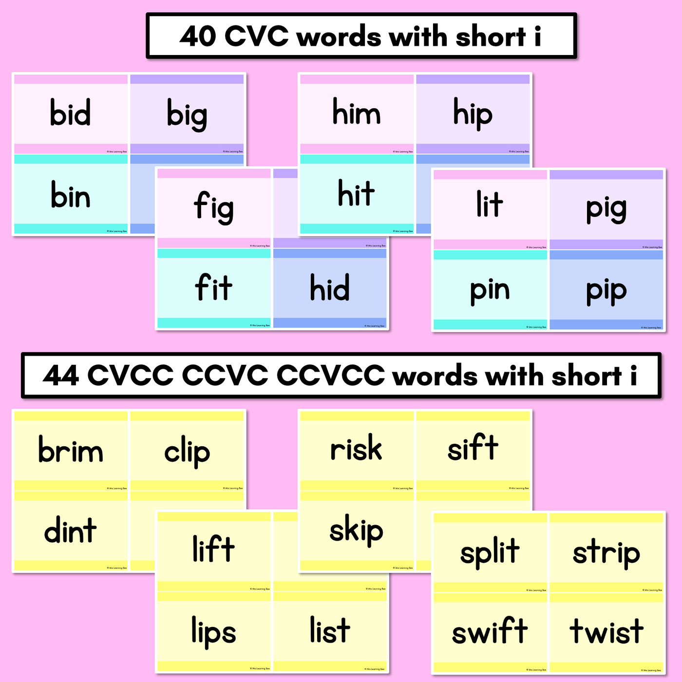 CVC CVCC CCVC Short I Decodable Words and Sentence Cards - All Australian Fonts - Free