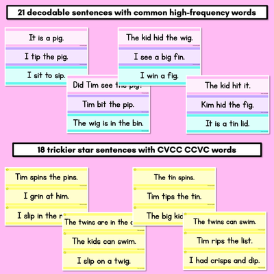 CVC CVCC CCVC Short I Decodable Words and Sentence Cards