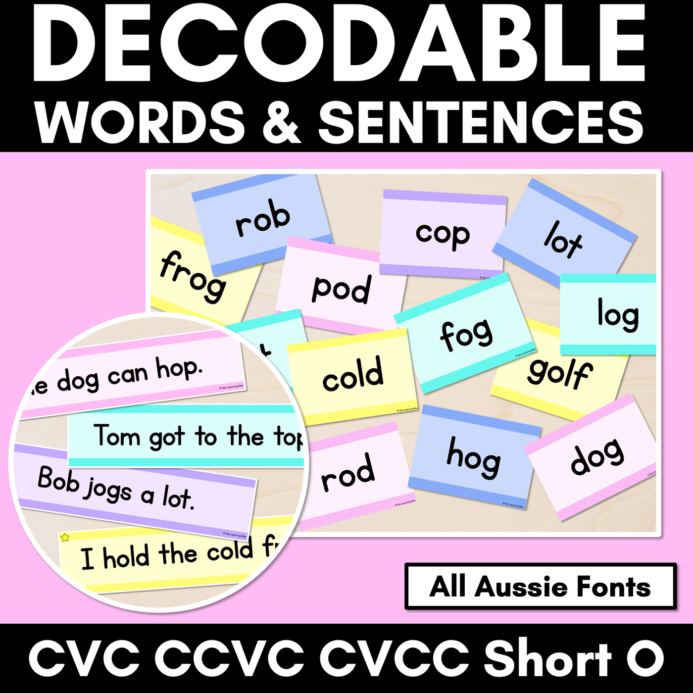 CVC CVCC CCVC Short O Decodable Words and Sentence Cards