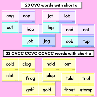 CVC CVCC CCVC Short O Decodable Words and Sentence Cards