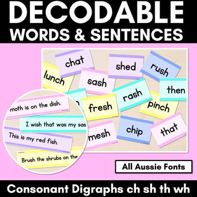 Consonant Digraphs CH SH TH WH Decodable Words and Sentence Cards