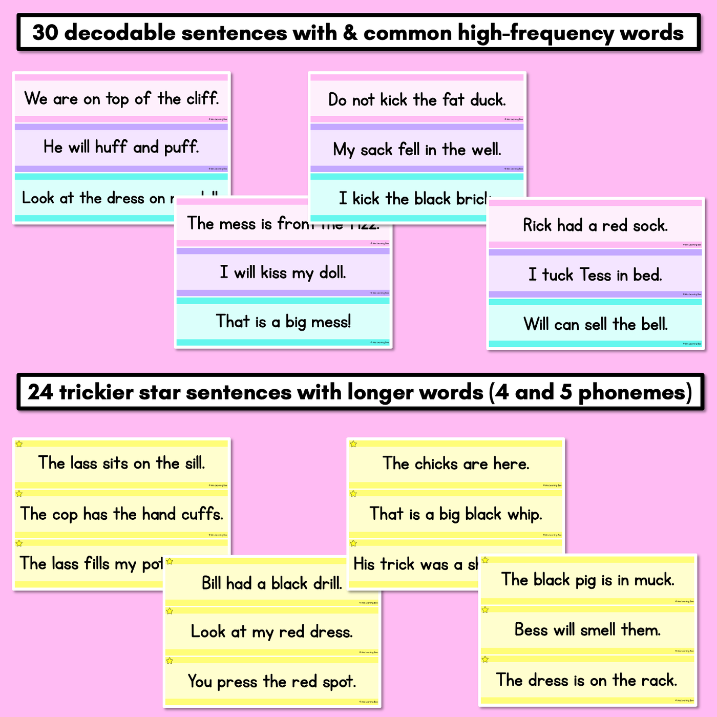 Consonant Digraphs LL SS FF ZZ CK Decodable Words and Sentence Cards