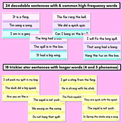 Consonant Digraphs QU NG + X Decodable Words and Sentence Cards