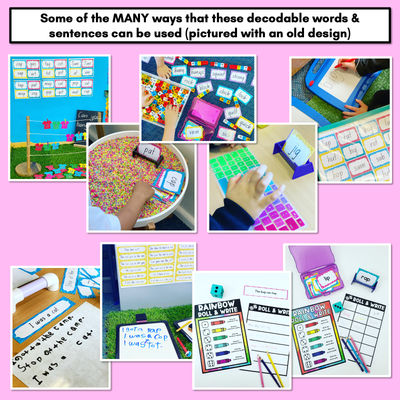 CVC CVCC CCVC Decodable Words and Sentence Cards - Set 2 - r l d b h o u c