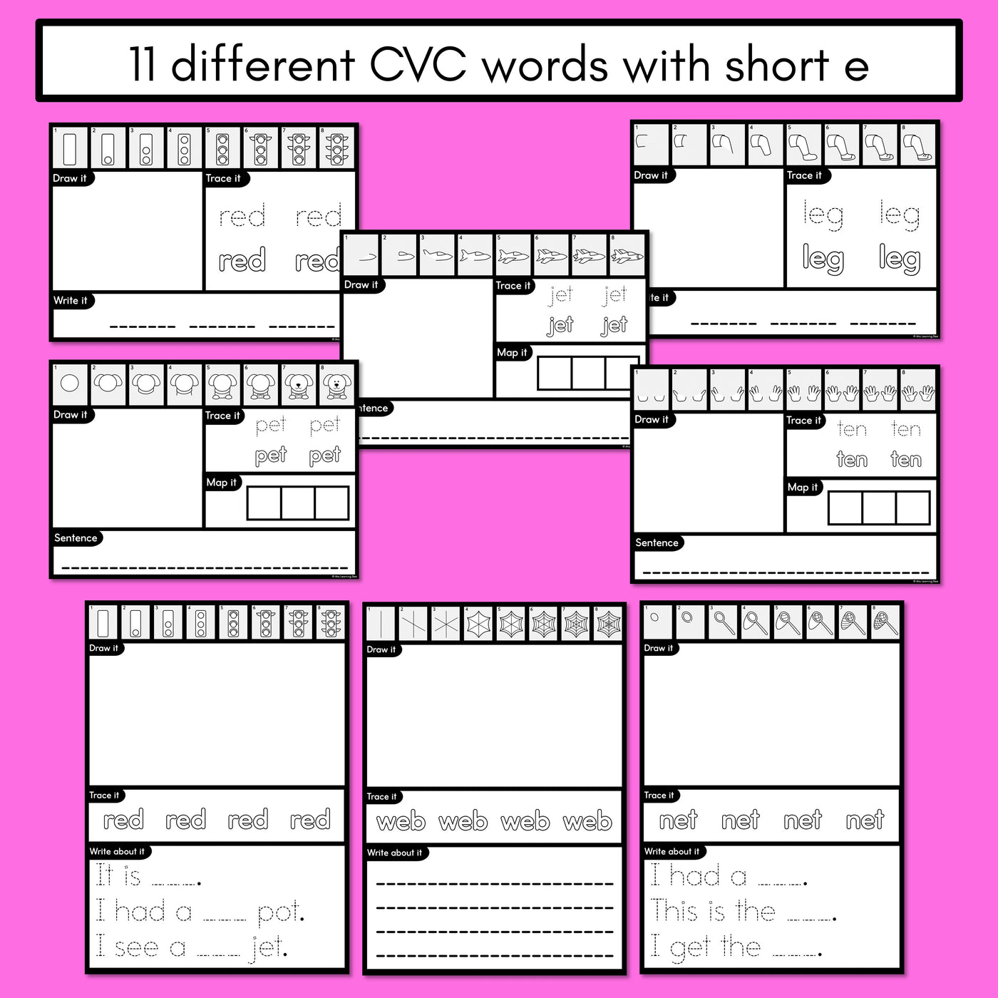 PHONICS DECODABLE DIRECTED DRAWINGS - CVC Words Short E