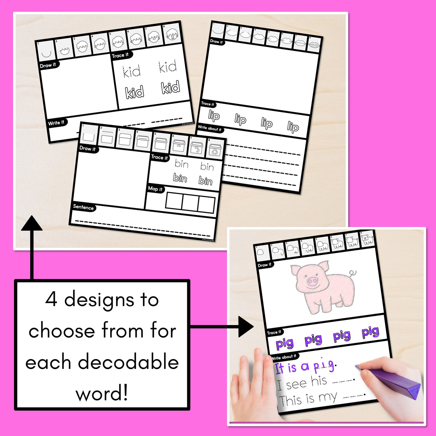 PHONICS DECODABLE DIRECTED DRAWINGS - CVC Words Short I