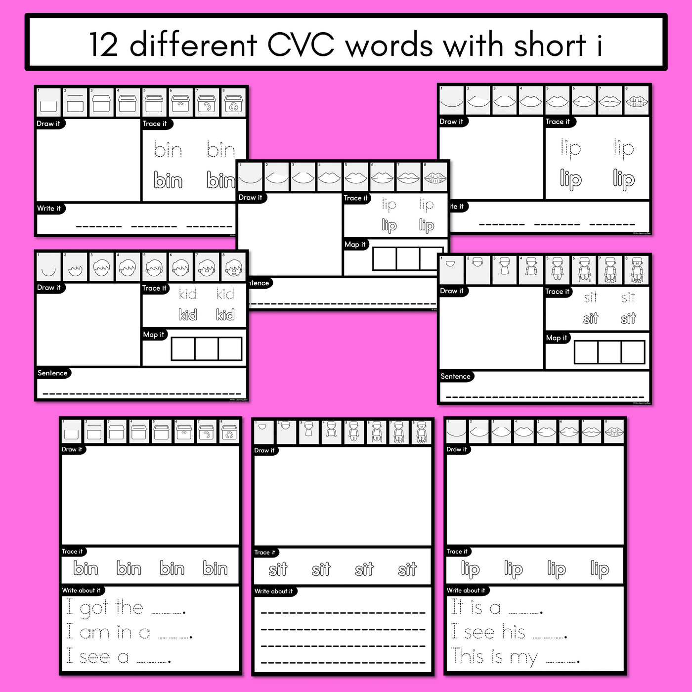 PHONICS DECODABLE DIRECTED DRAWINGS - CVC Words Short I