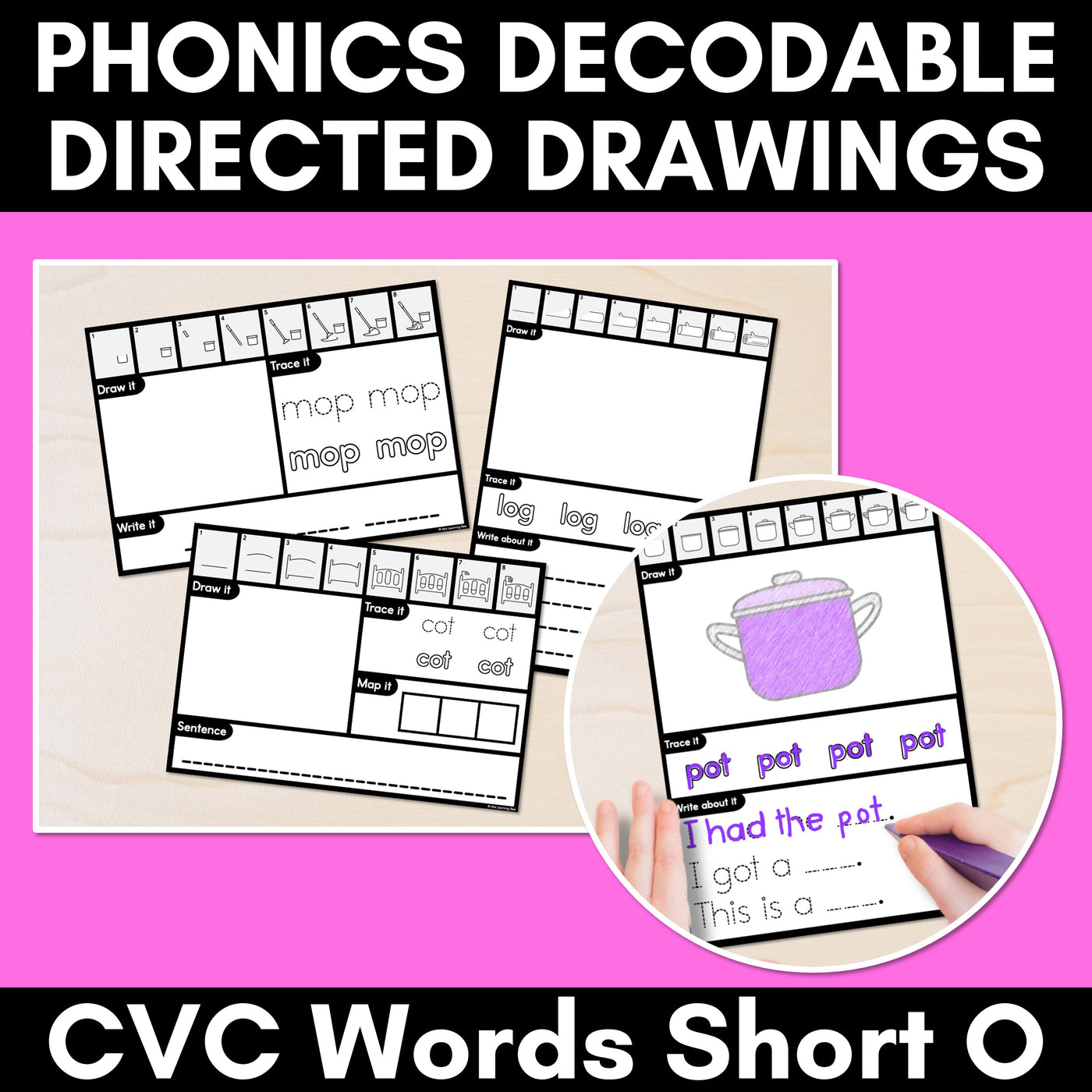 PHONICS DECODABLE DIRECTED DRAWINGS - CVC Words Short O