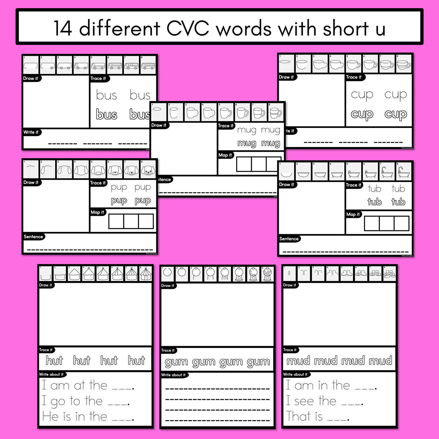 PHONICS DECODABLE DIRECTED DRAWINGS - CVC Words Short U