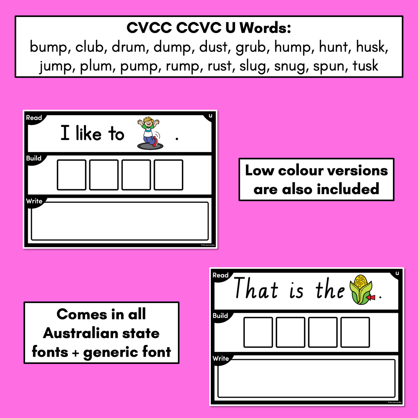 DECODABLE SENTENCE MATS WITH CVCC CCVC Short U WORDS: Read It, Build It, Write It
