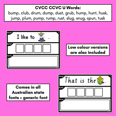 DECODABLE SENTENCE MATS WITH CVCC CCVC Short U WORDS: Read It, Build It, Write It