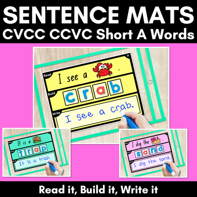 DECODABLE SENTENCE MATS WITH CVCC CCVC Short A WORDS: Read It, Build It, Write It