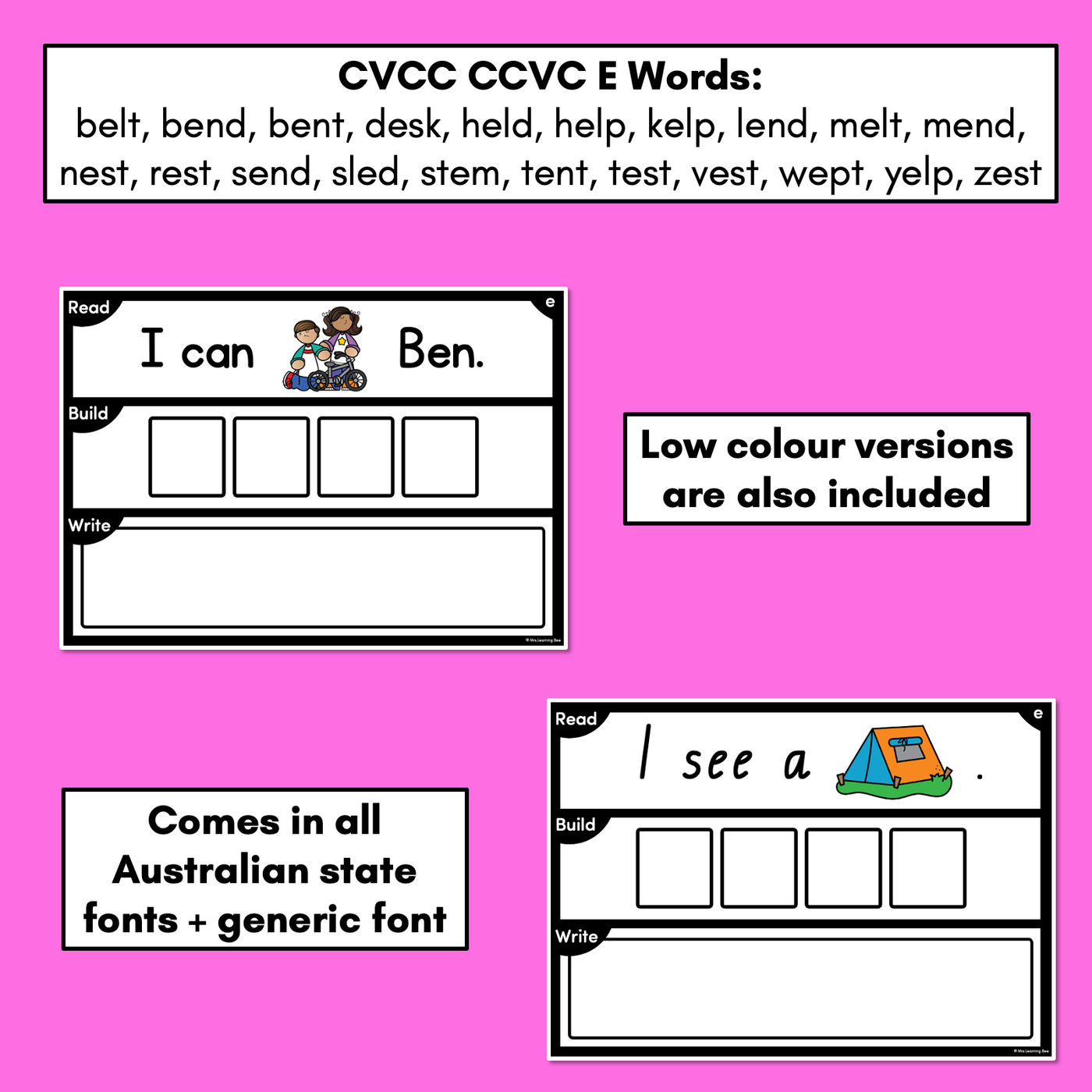 DECODABLE SENTENCE MATS WITH CVCC CCVC Short E WORDS: Read It, Build It, Write It