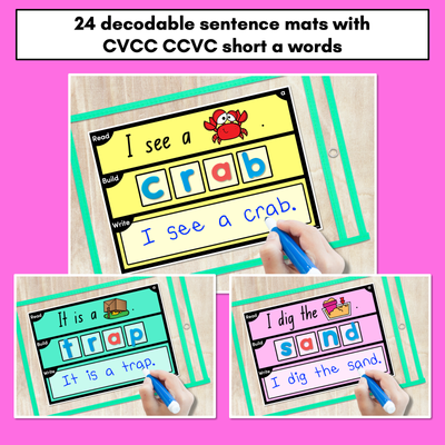 DECODABLE SENTENCE MATS WITH CVCC CCVC Short A WORDS: Read It, Build It, Write It