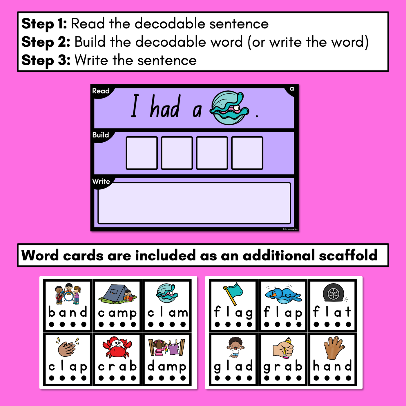 DECODABLE SENTENCE MATS WITH CVCC CCVC Short A WORDS: Read It, Build It, Write It