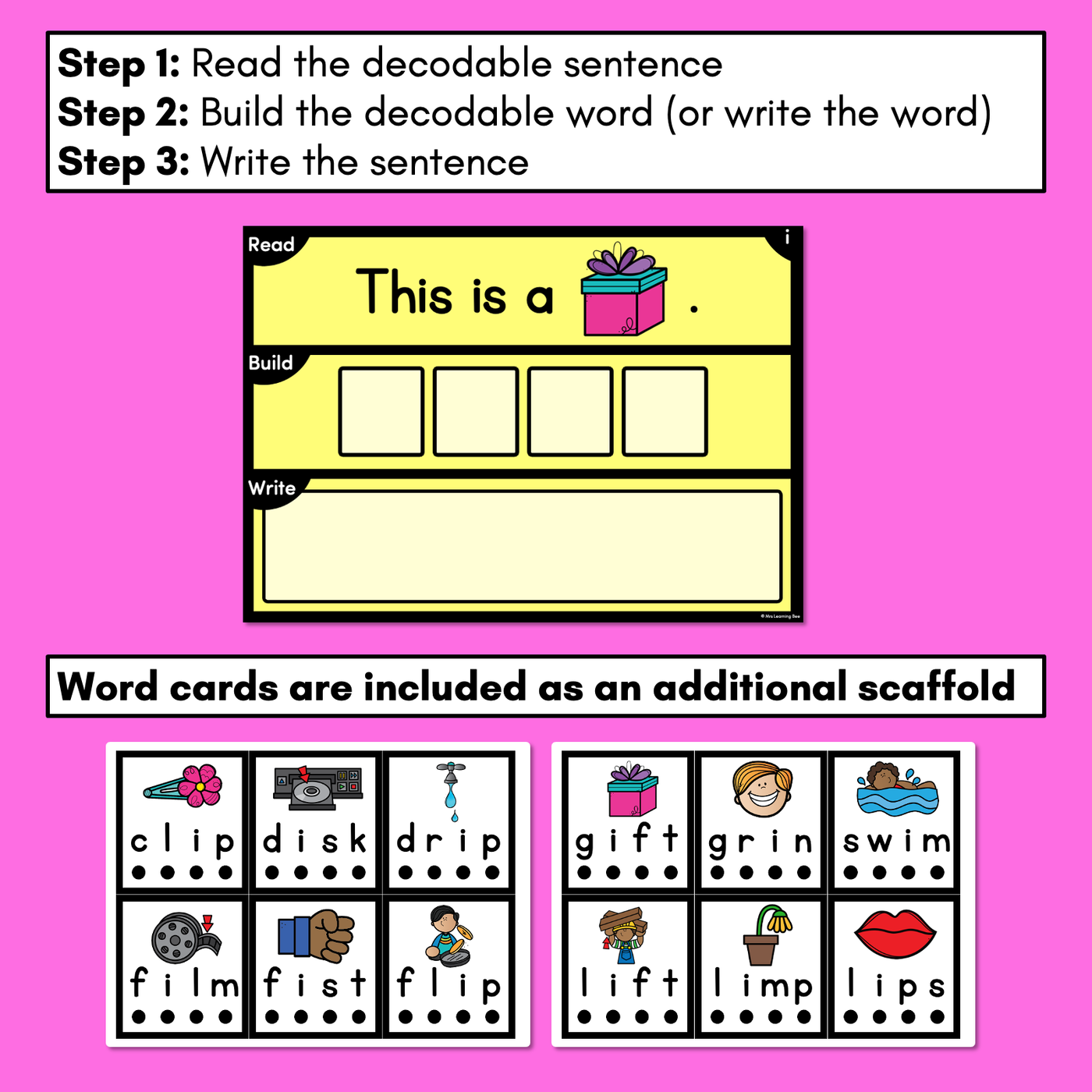 DECODABLE SENTENCE MATS WITH CVCC CCVC Short I WORDS: Read It, Build It, Write It