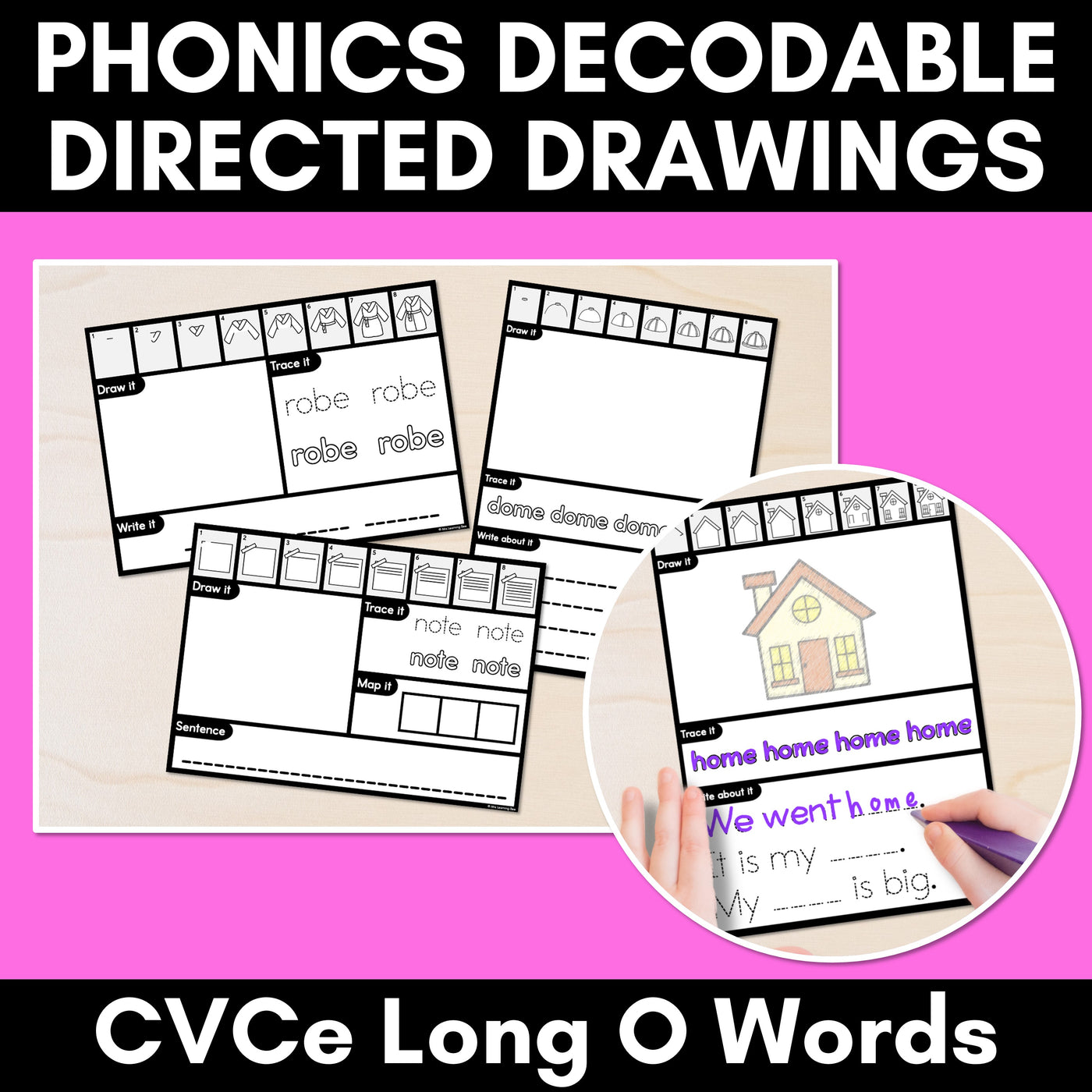 PHONICS DECODABLE DIRECTED DRAWINGS - CVCe Words Long O