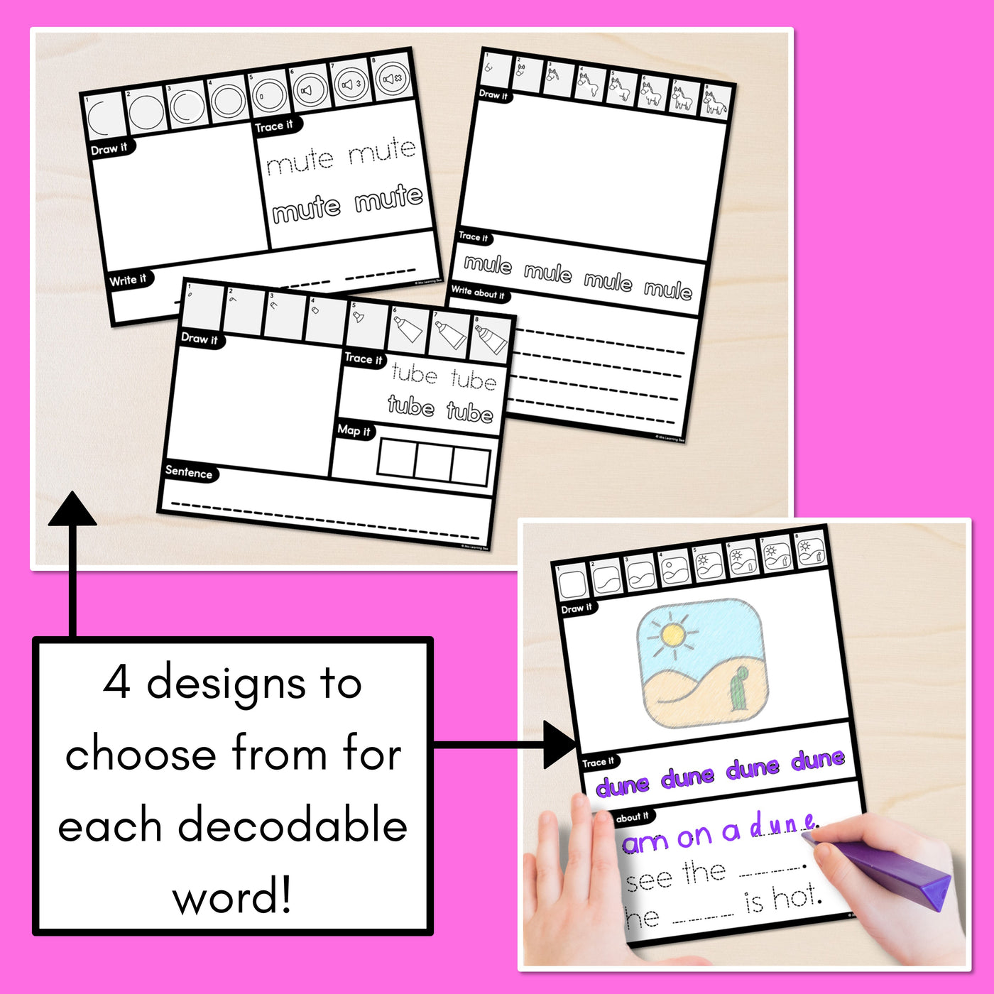 PHONICS DECODABLE DIRECTED DRAWINGS - CVCe Words Long U