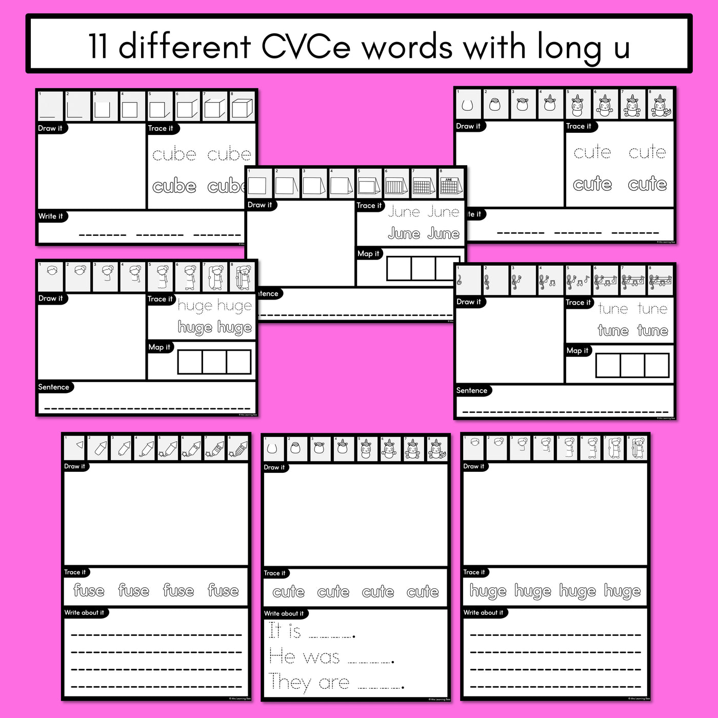 PHONICS DECODABLE DIRECTED DRAWINGS - CVCe Words Long U