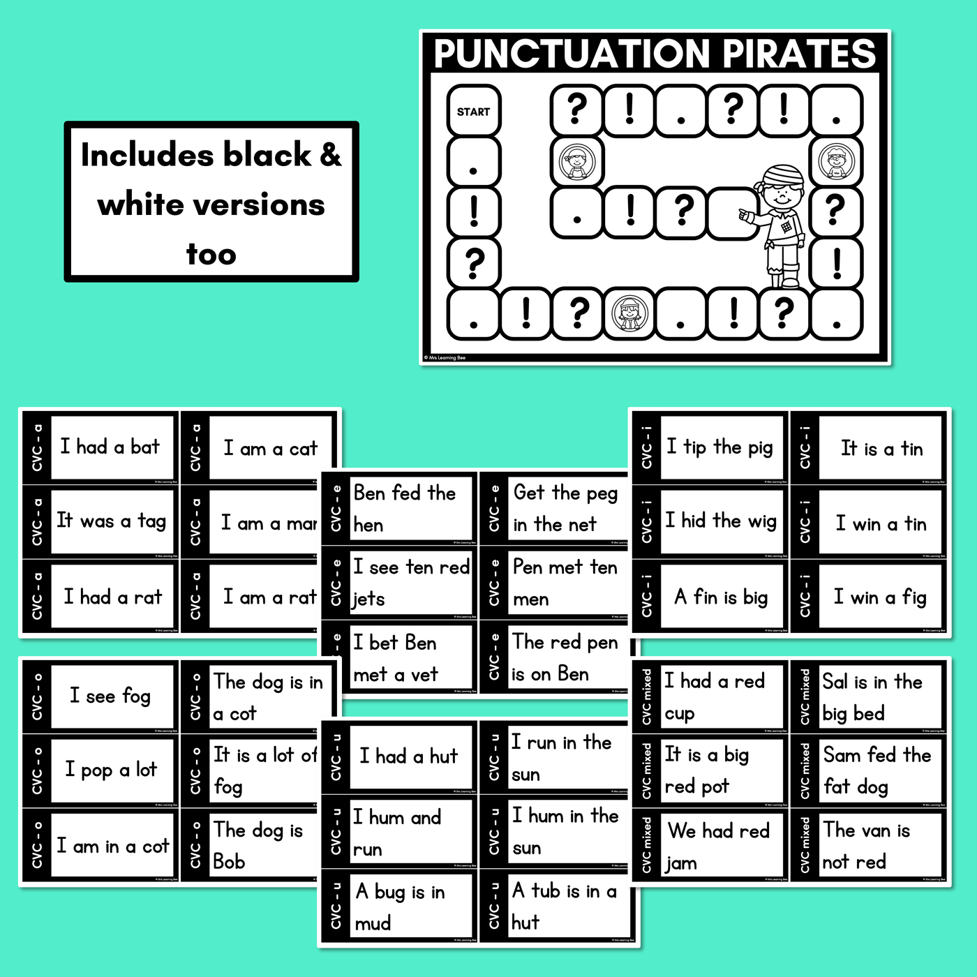 Punctuation Pirates with Decodable CVC Word Sentences - Punctuation Intonation Game