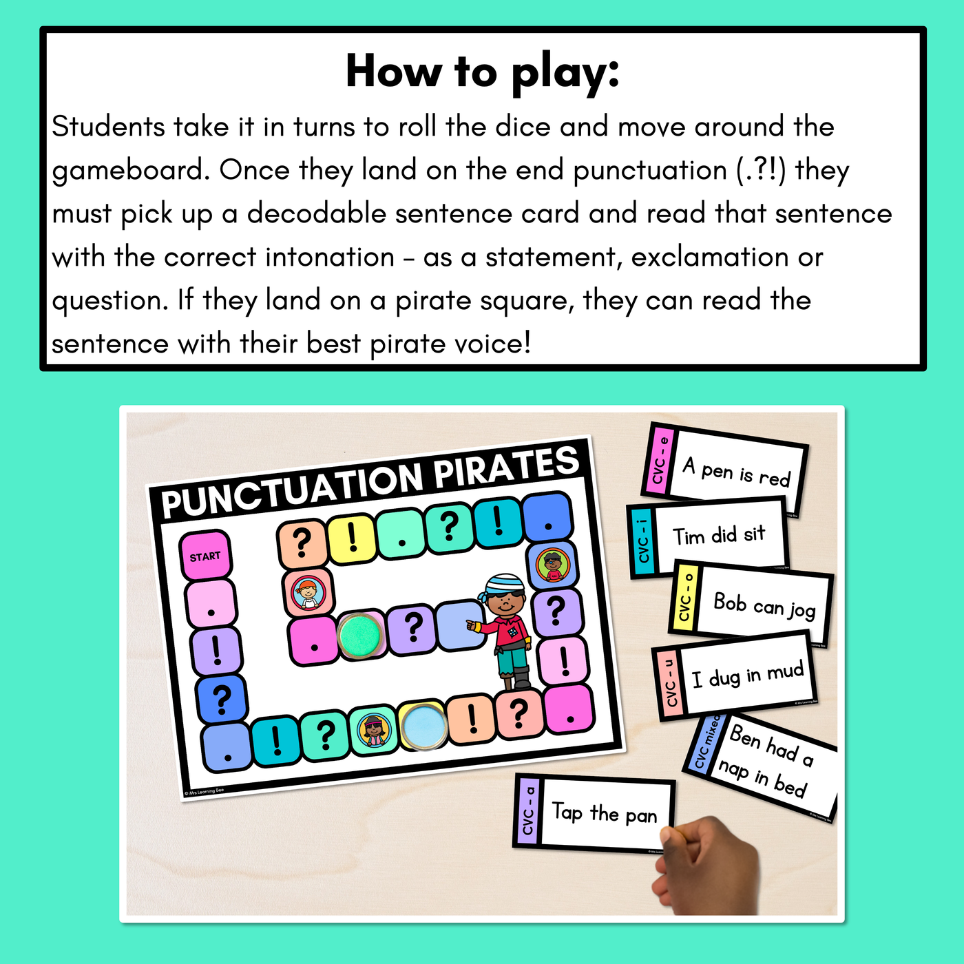 Punctuation Pirates with Decodable CVC Word Sentences - Punctuation Intonation Game