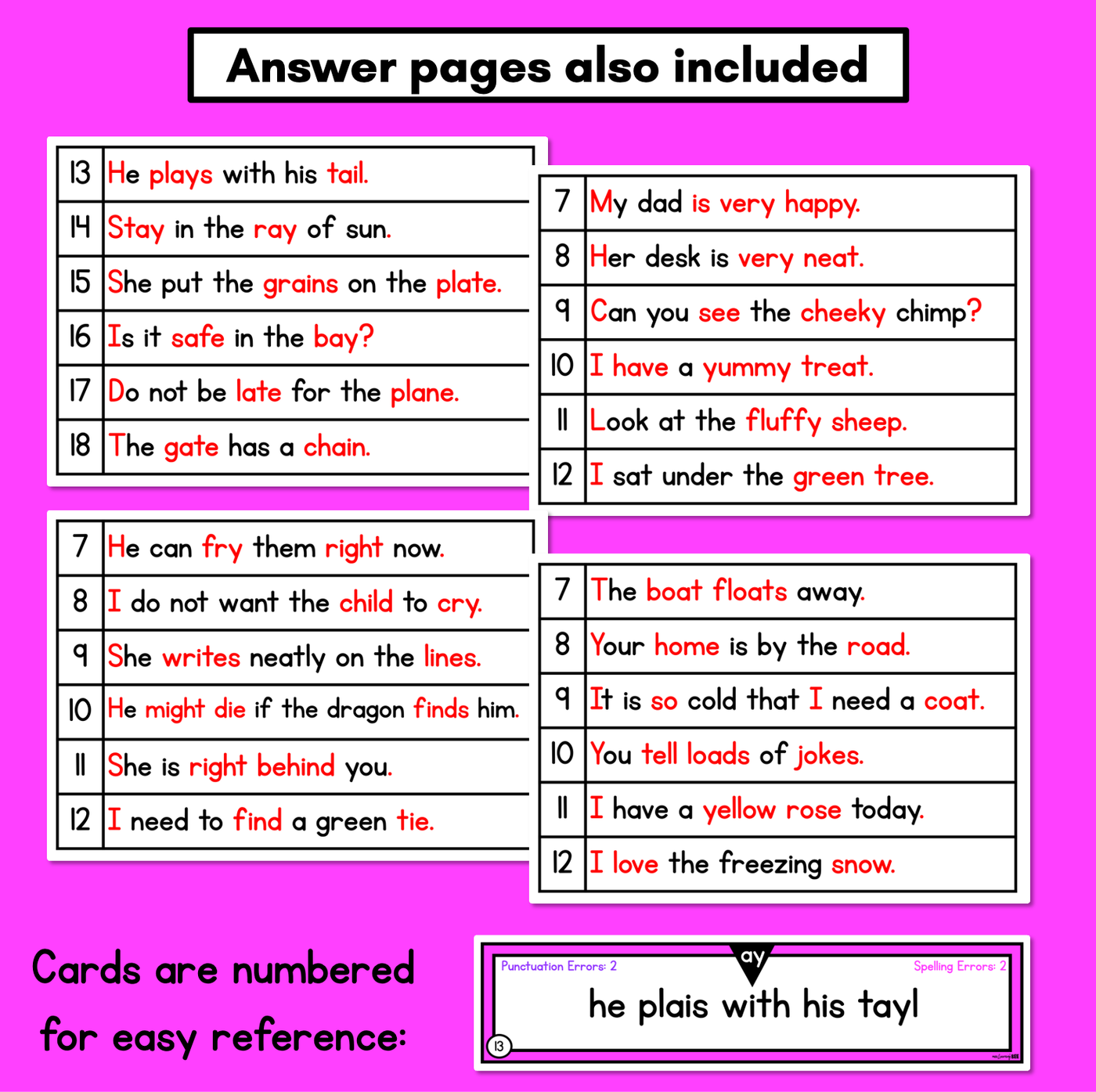 SENTENCE EDITING TASK CARDS - Long Vowel Decodable Sentences