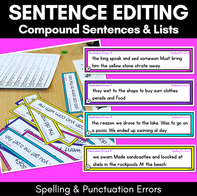 SENTENCE EDITING TASK CARDS - Compound Sentences & Lists