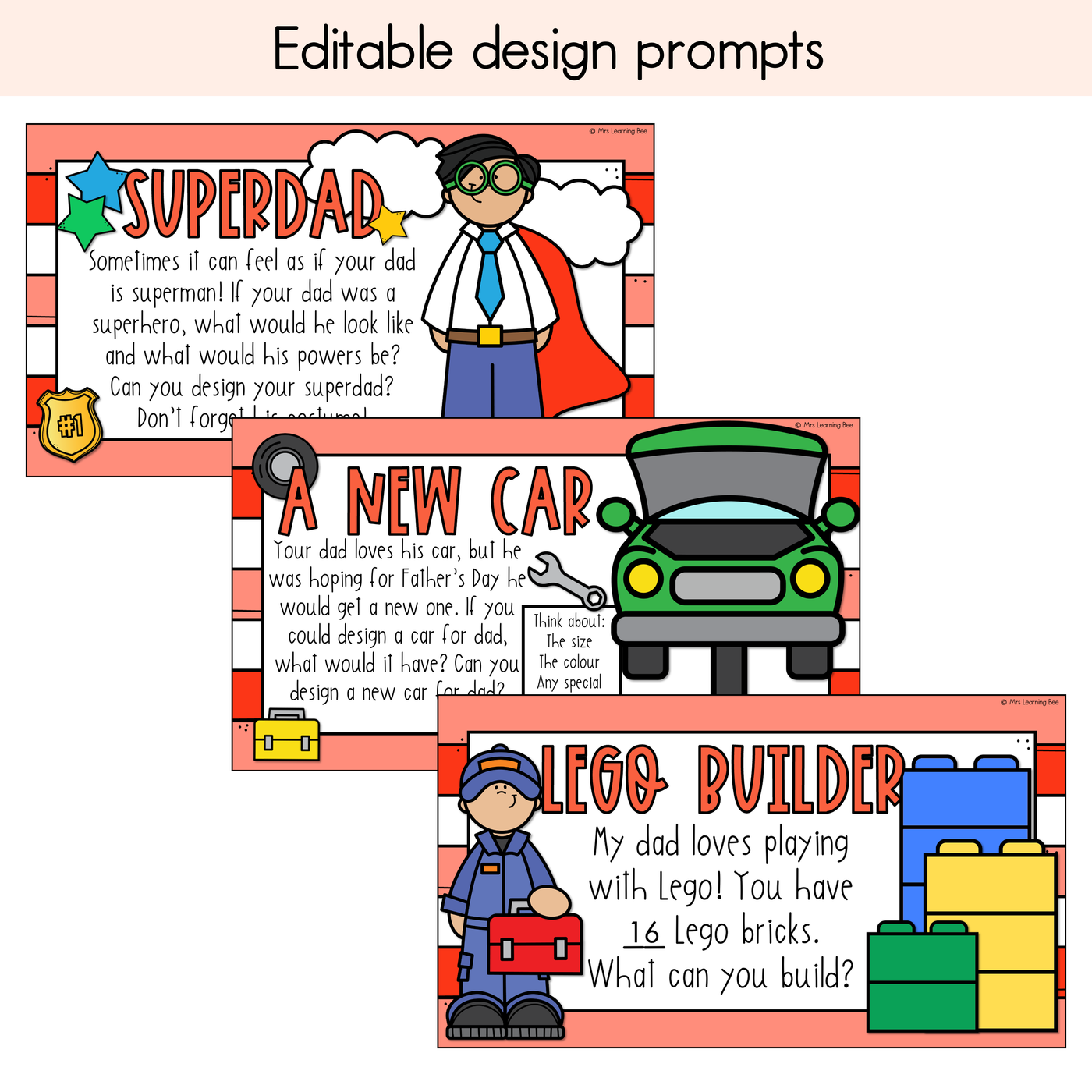 Father's Day Prompts - Editable Slides - Writing, Maths & Design Activities for Father's Day