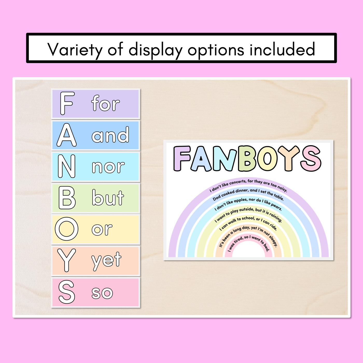 FANBOYS Poster Displays for Coordinating Conjunctions