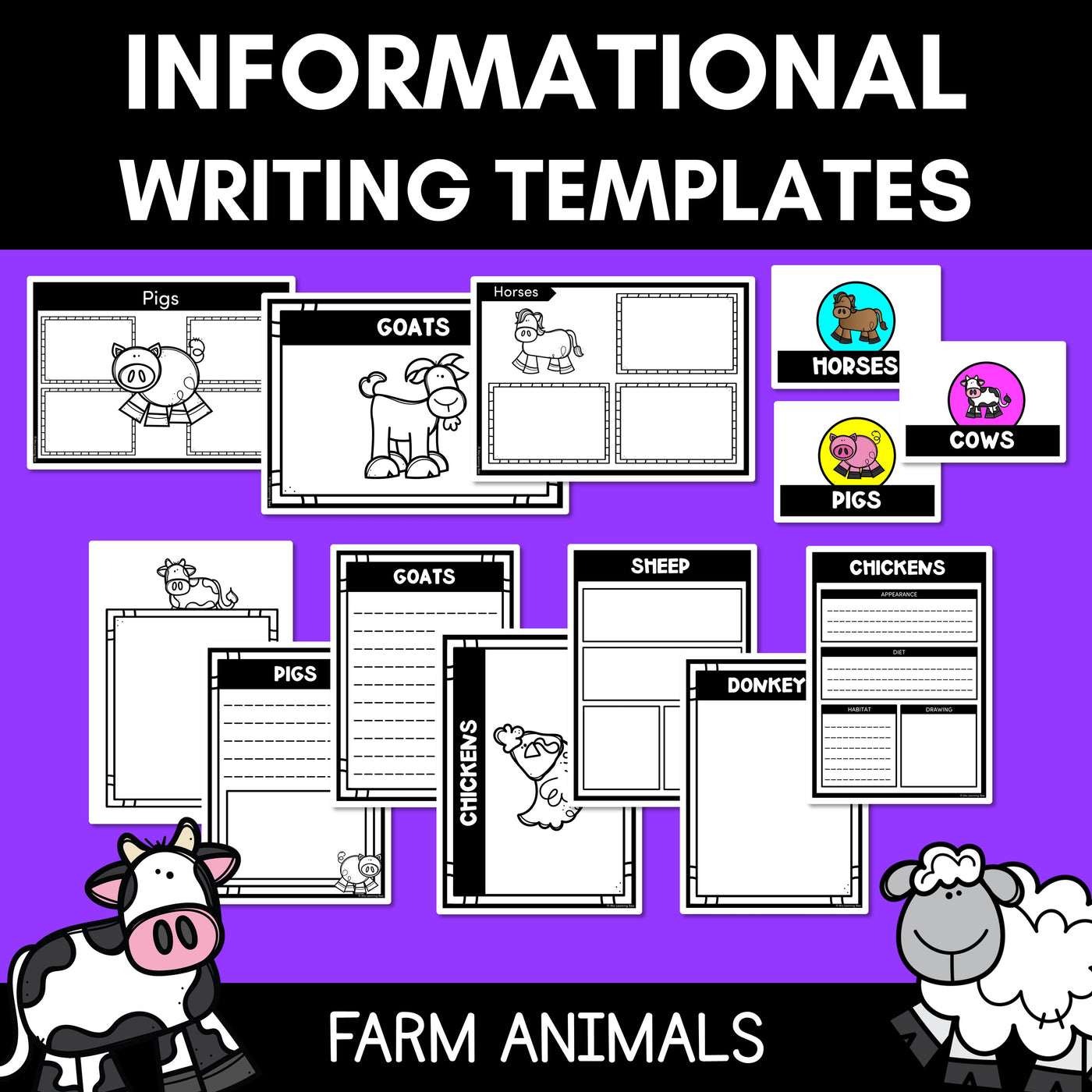 INFORMATIVE TEXT WRITING TEMPLATES - Farm Animals Writing Templates