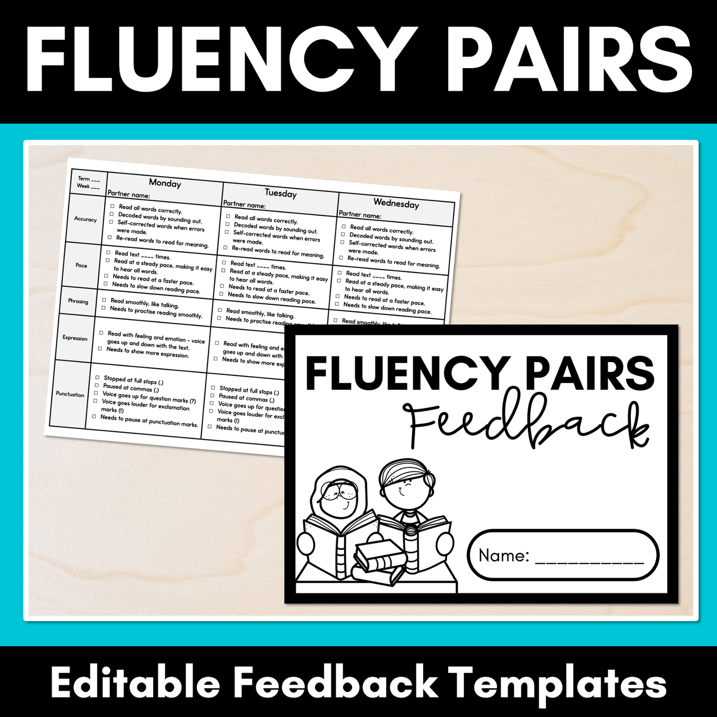 Reading Fluency Pairs - Editable Peer Feedback Templates