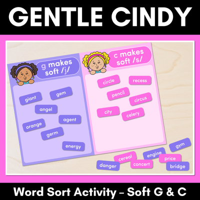 GENTLE CINDY - Word Sort for Soft G and Soft C Spelling Rule - Spelling Generalisations