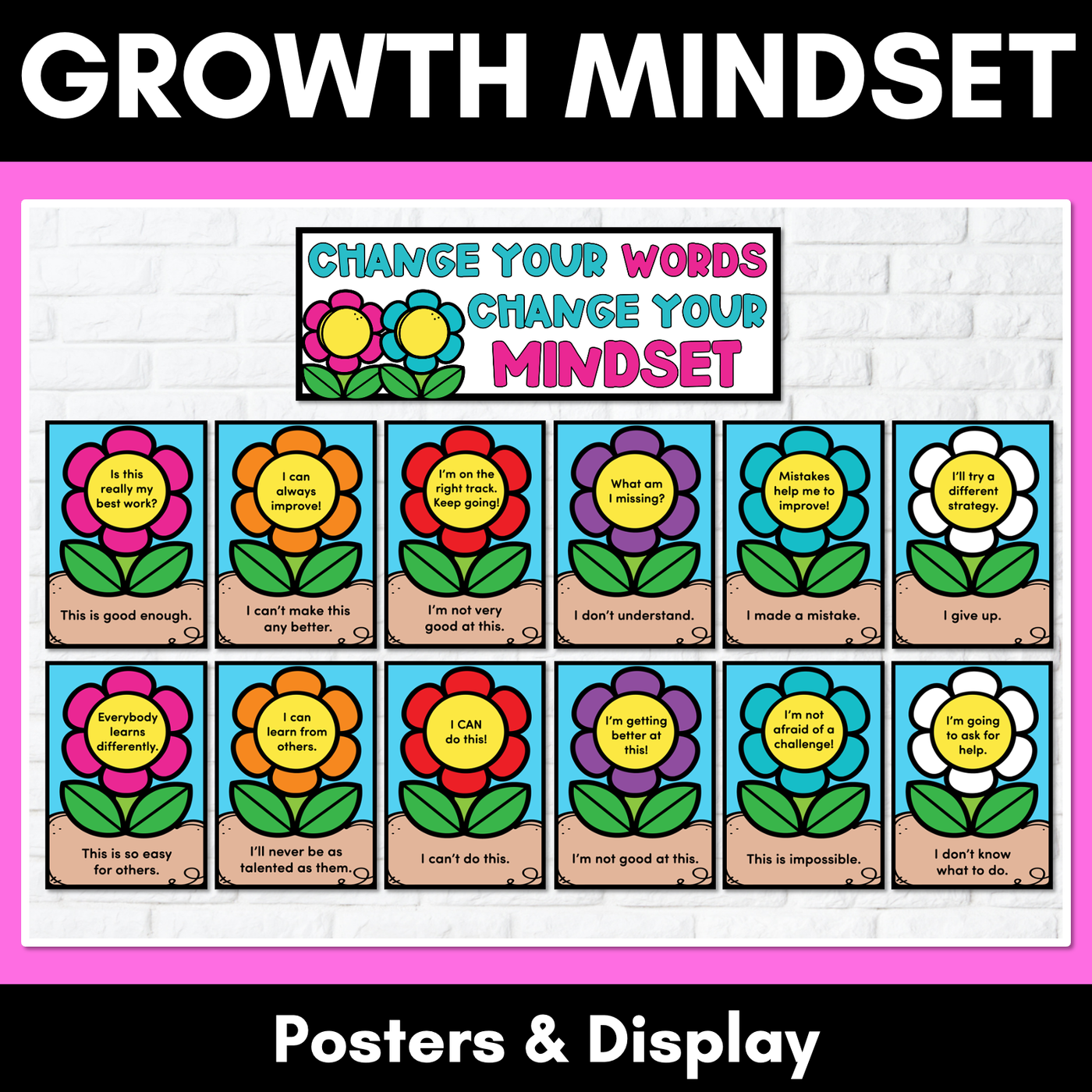 GROWTH MINDSET POSTERS - Change Your Words, Change Your Mindset Display