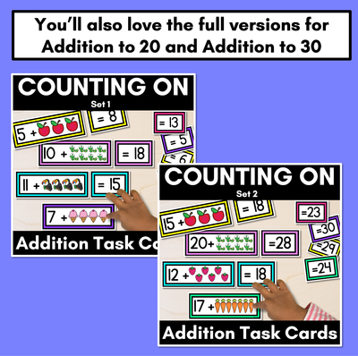 HALLOWEEN Counting On Addition Task Cards for Kindergarten and Grade 1 - Addition to 20