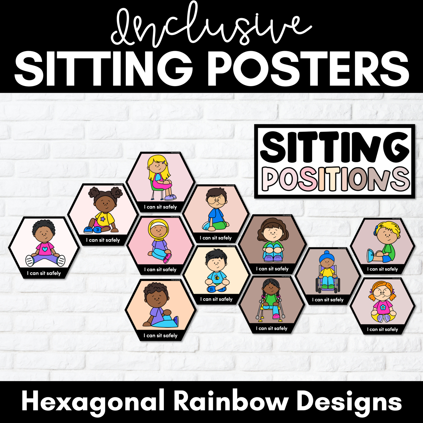 Inclusive Sitting Posters & Display - Hexagonal Neutral Design