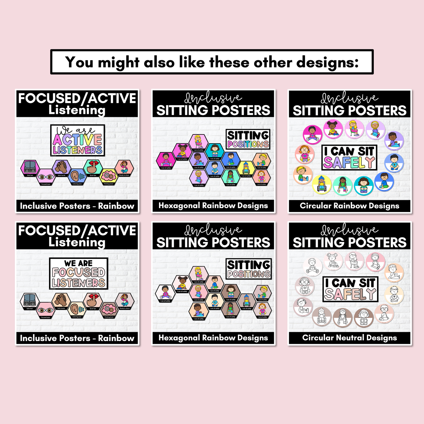 Inclusive Sitting Posters & Display - Hexagonal Neutral Design